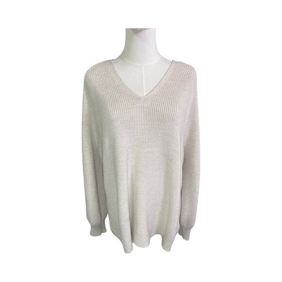 Athleta XL Merino Wool Blend Sweater V-Neck Knit Pullover Beige Tan Lightweight - Picture 1 of 8